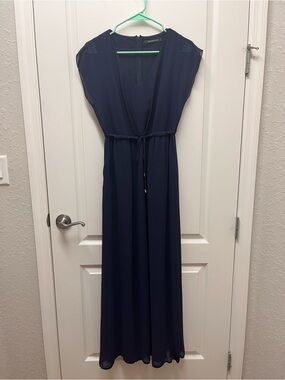 Sleeveless Navy Maxi Dress with Drawstring Waist